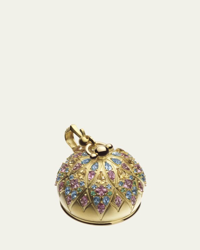18K Yellow Gold Cathedral Bell Pendant with Tourmaline, Aquamarine, & Beryl